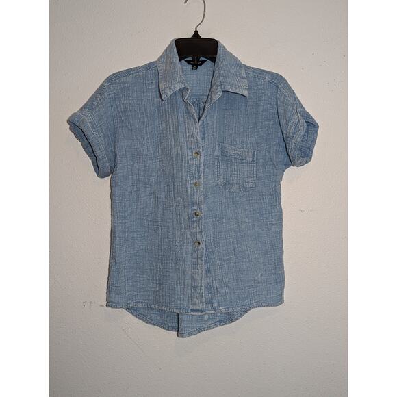 Sim & Sam Short Sleeve Lightweight Denim Button Up Shirt Size M - Picture 1 of 4